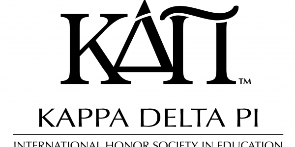 Black text on a white field: The Greek letters for Kappa Delta Pi trademarked. Under the logo reads 