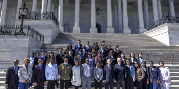 A group photo of McDonnel Scholars on the Capitol Building steps,